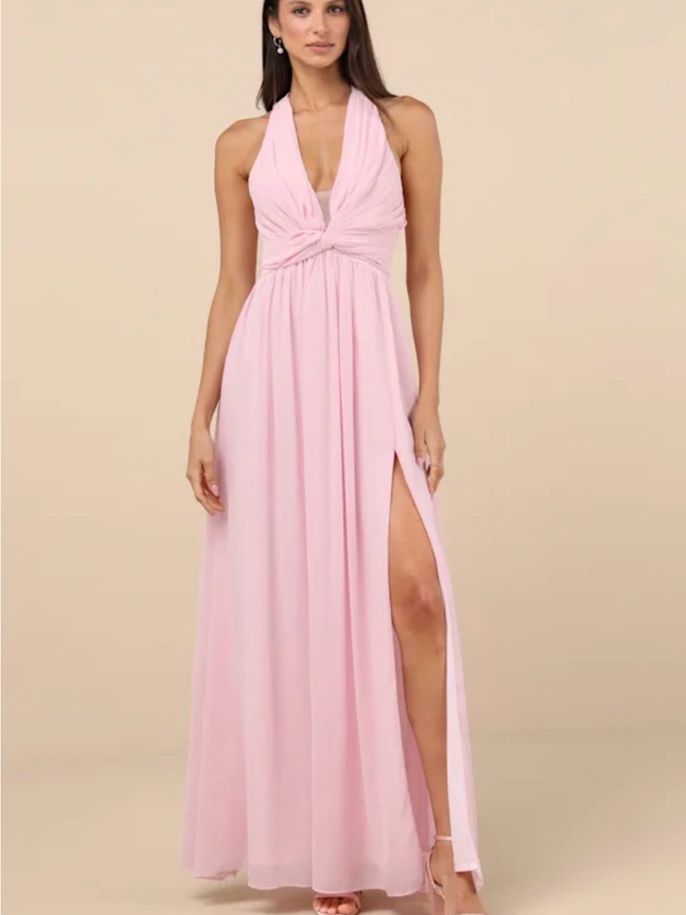 Lulus S Elegant Pink Halter Maxi Dress with Side Slit